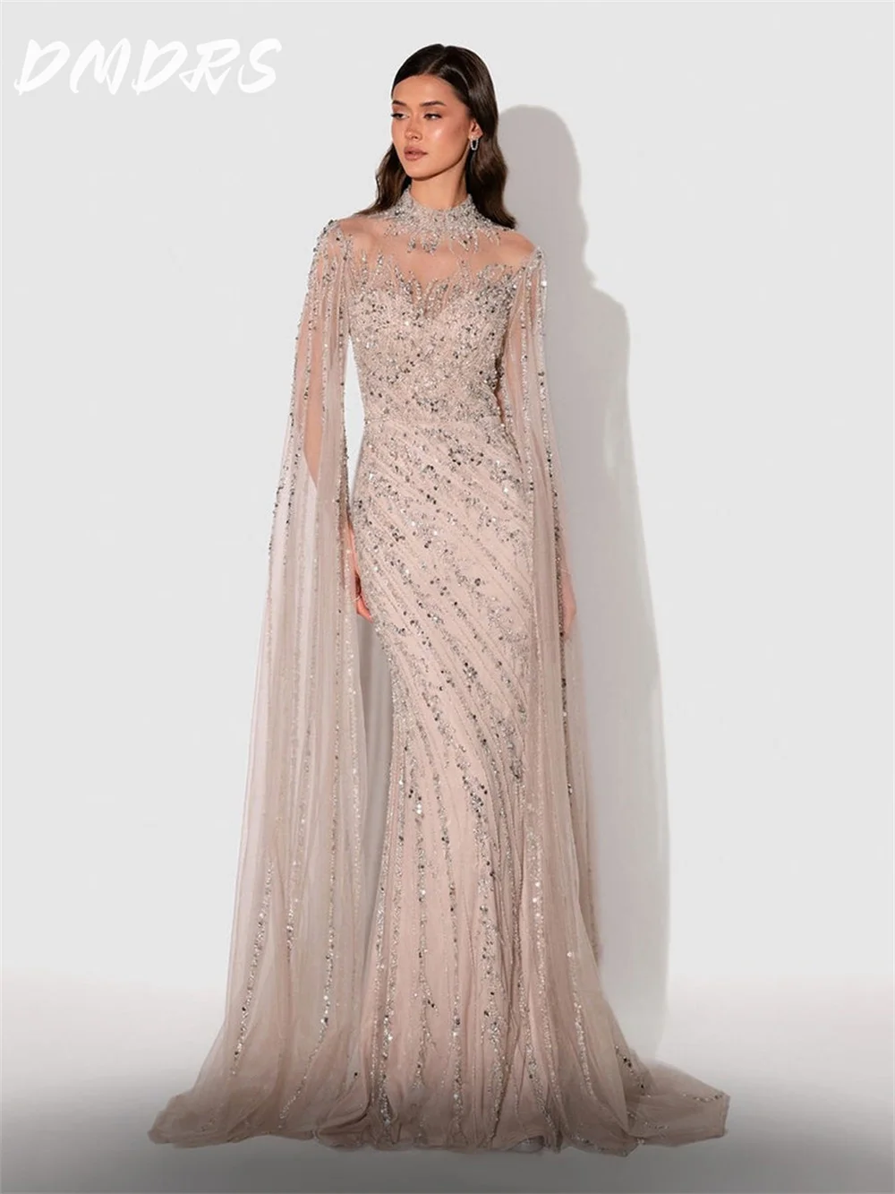 Classic Long Sleeve Evening Gown 2025 Elegant Beaded Red Carpet Party Dress Solemn A Line Floor Length Gowns For Wedding Guests