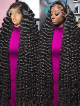 40 بوصة فضفاض موجة عميقة شعر مستعار أمامي شعر الإنسان 13X6 Hd الدانتيل شعر مستعار أمامي للنساء طبيعة موجة 360 شعر مستعار كامل قطعها 250% الكثافة