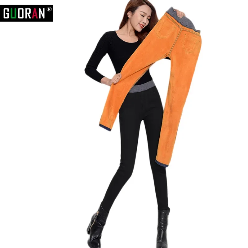 2022 Winter Jeans Pants New Women Denim Pants high elastic waist Warm Thicken Fleeces Pencil Trousers Leggings clothes 26-34