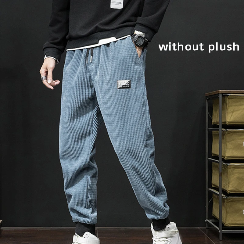 Fashion Men's Corduroy And Cashmere Sweaters Autumn Winter Foot-binding Thickened Thermal Sweatpants Casual Trousers Workwear