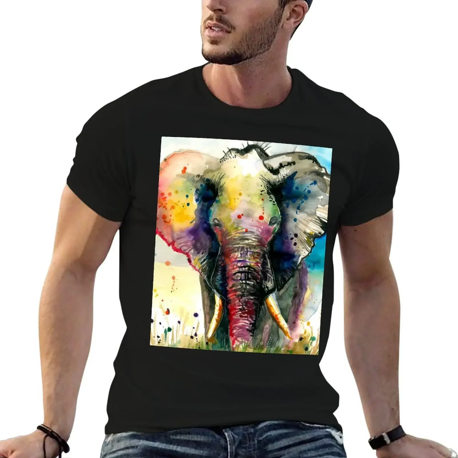 The Rainbow Majestic Elephant Watercolour - XXL Format T-Shirt boys whites Short sleeve tee cotton graphic tees mens t shirts