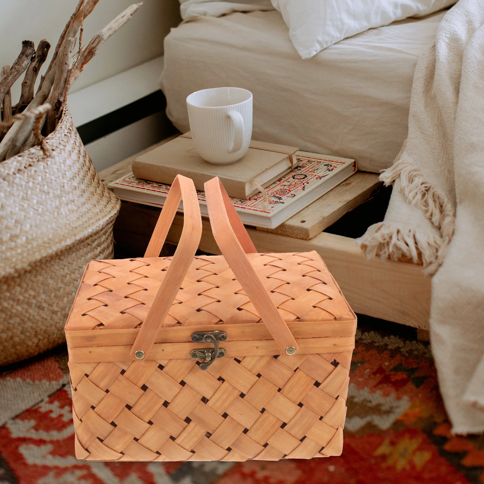 

Retro Woven Picnic Basket 1 Storage Container 32x22x18CM Brown Home Decor Outdoor Functional Vegetable Kitchen ganizer