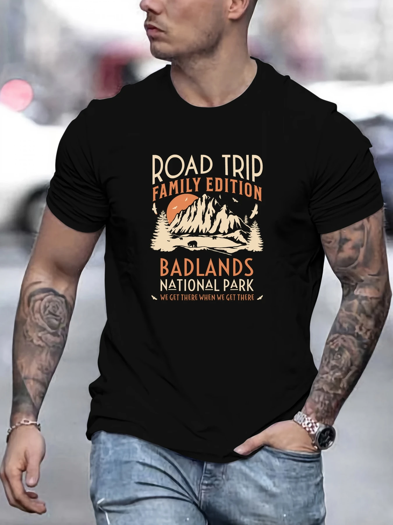 

Men's Badlands National Park Road Trip Pattern Summer Casual Crew Neck Short T-Shirt