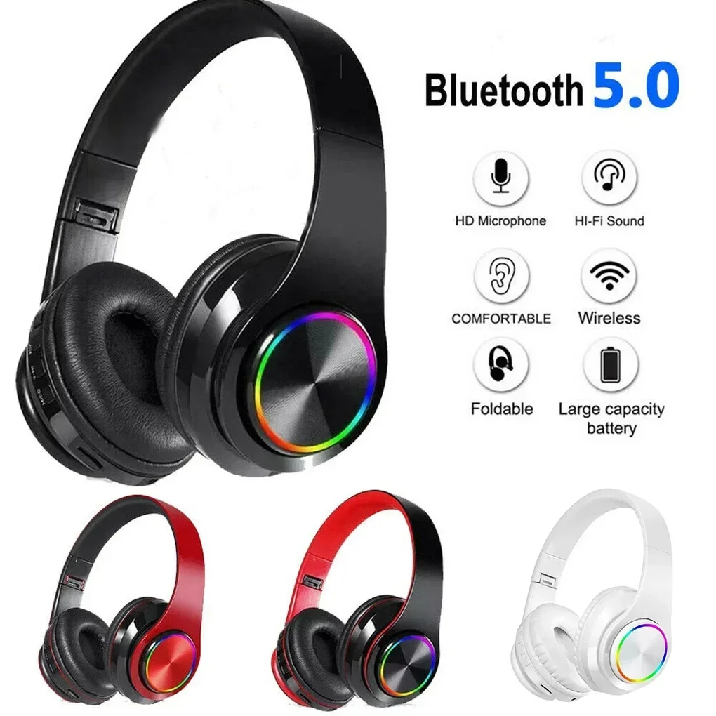 Wireless Bluetooth 5.1 Headphone With Microphone On-Ear Headset Stereo Sound Earphones Sports Music Gaming Foldable Headphones