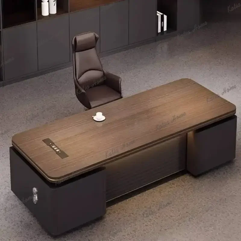 PG Strong Brown Office Desks Storage Vintage Deep Luxury Large Office Desks Modern Drawers Study Escritorio Work Station Table