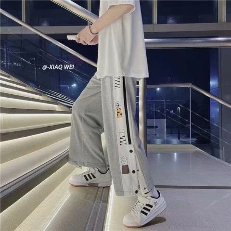 Fairy Pants Men's Pu Handsome Summer Thin Loose Row Button Pants Basketball Sports Leisure Trendy Drooping Wide-Leg Pants