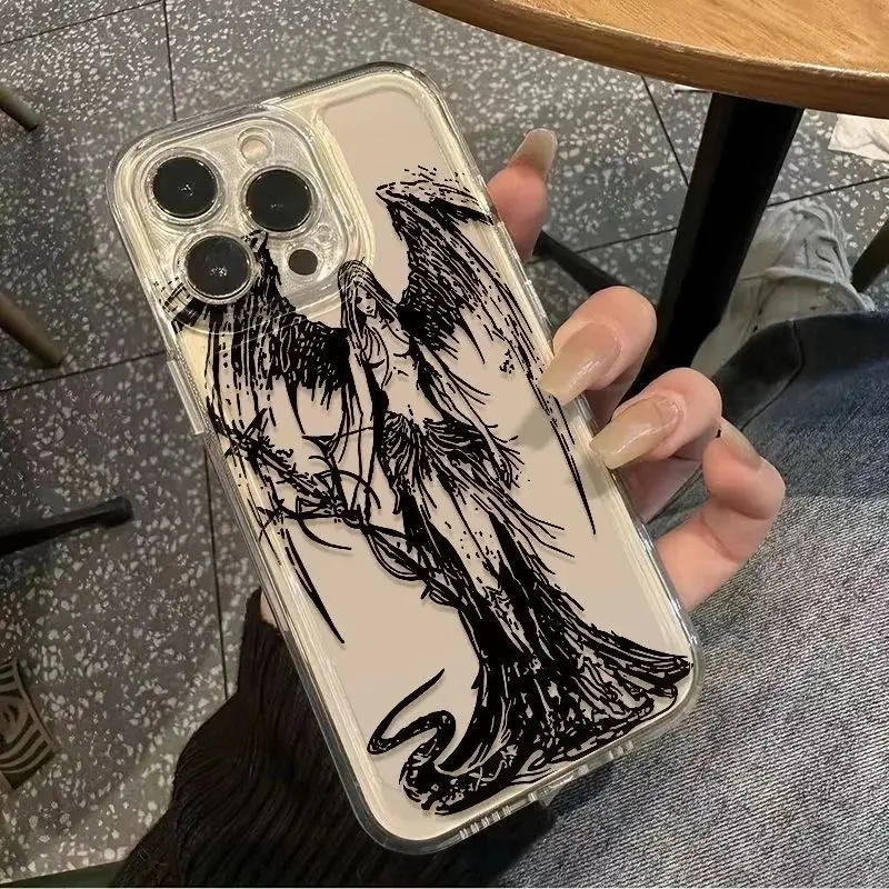 luxury bloodsacrifice Black Angel Death demon Phone Case For iPhone 15 14 13 12 11 Mini Pro Max XR XSMax 7 8 Plus SE Clear Cover