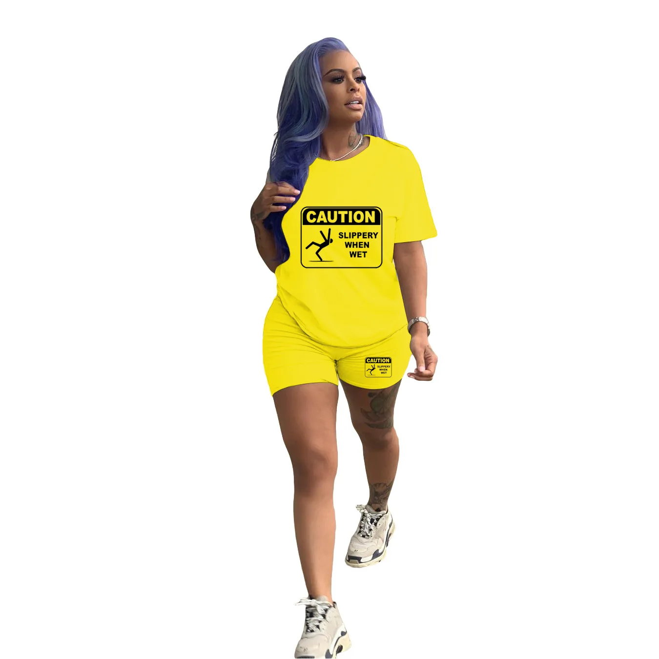 Womens Stretchy 2 Piece sets Sports Outfits Casual Short Sleeve T-Shirts + Bodycon Shorts Sets Summer Jogger Tracksuit