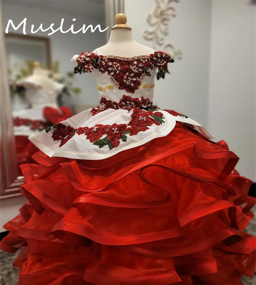 

Luxury Mexican Flower Girls Dress With Embroidery Cute Kids Pageant Dress Beaded Cake Topper Dress Little Girl Dress Customized