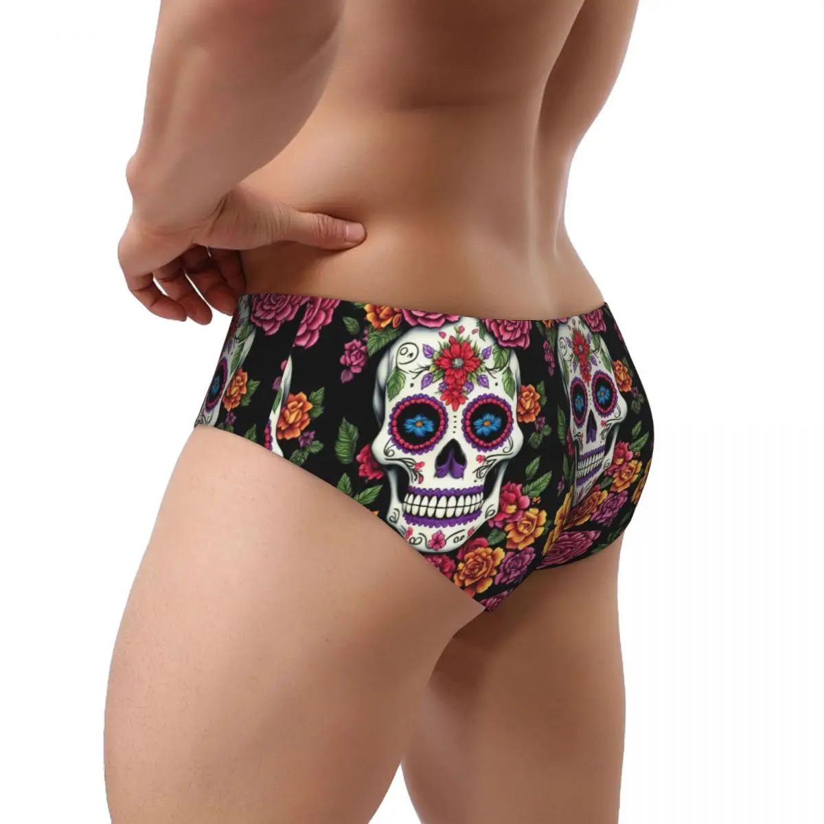 Pantalones triangulares para hombre, ropa interior con calavera de azúcar del Día de los muertos, calzoncillos sexis, bragas cómodas transpirables para el sudor