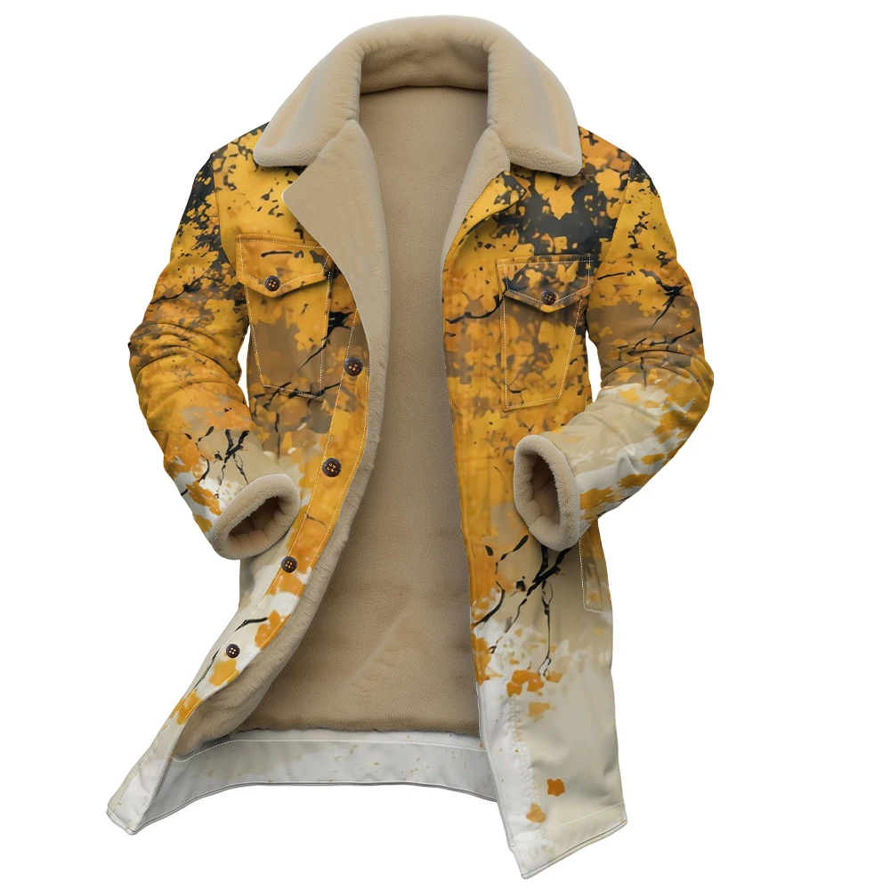 

Unisex Abstract Floral Print Jacket with Soft Sherpa Collar Trendy Long Sleeve Button Up Artistic Coats for Men and Women Winter
