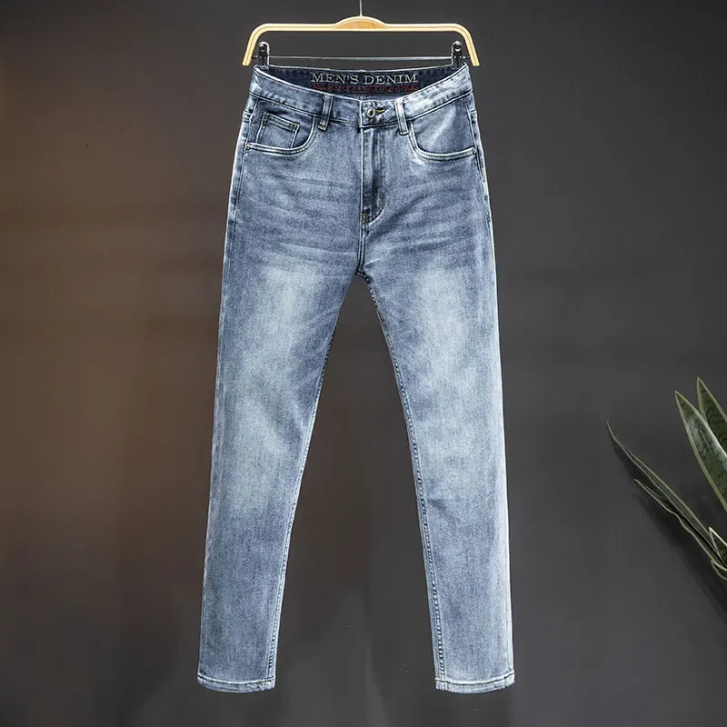 Eenvoudige Modieuze Casual Broeken 2024 Lichtblauwe Jeans, Veelzijdige Skinny Skinny Broek Voor Mannen