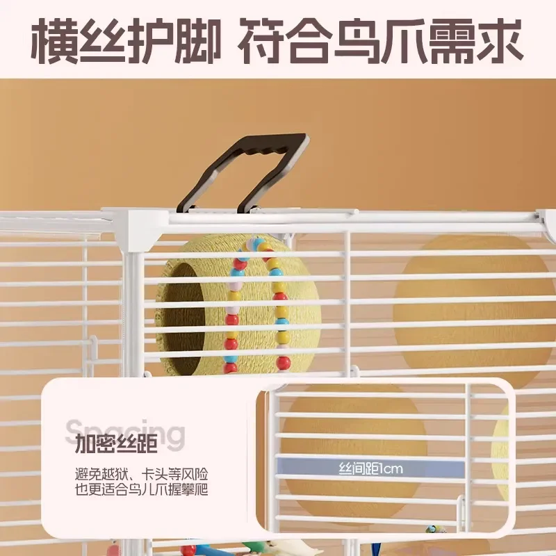 Parrot cage, large two-story transparent villa, splash proof, horizontal wire cage, bird cage