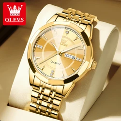 OLEVS 9977 Gold Men's Watches Diamond Scale Date Week Waterproof Stainless steel Original Quartz Watch for Men