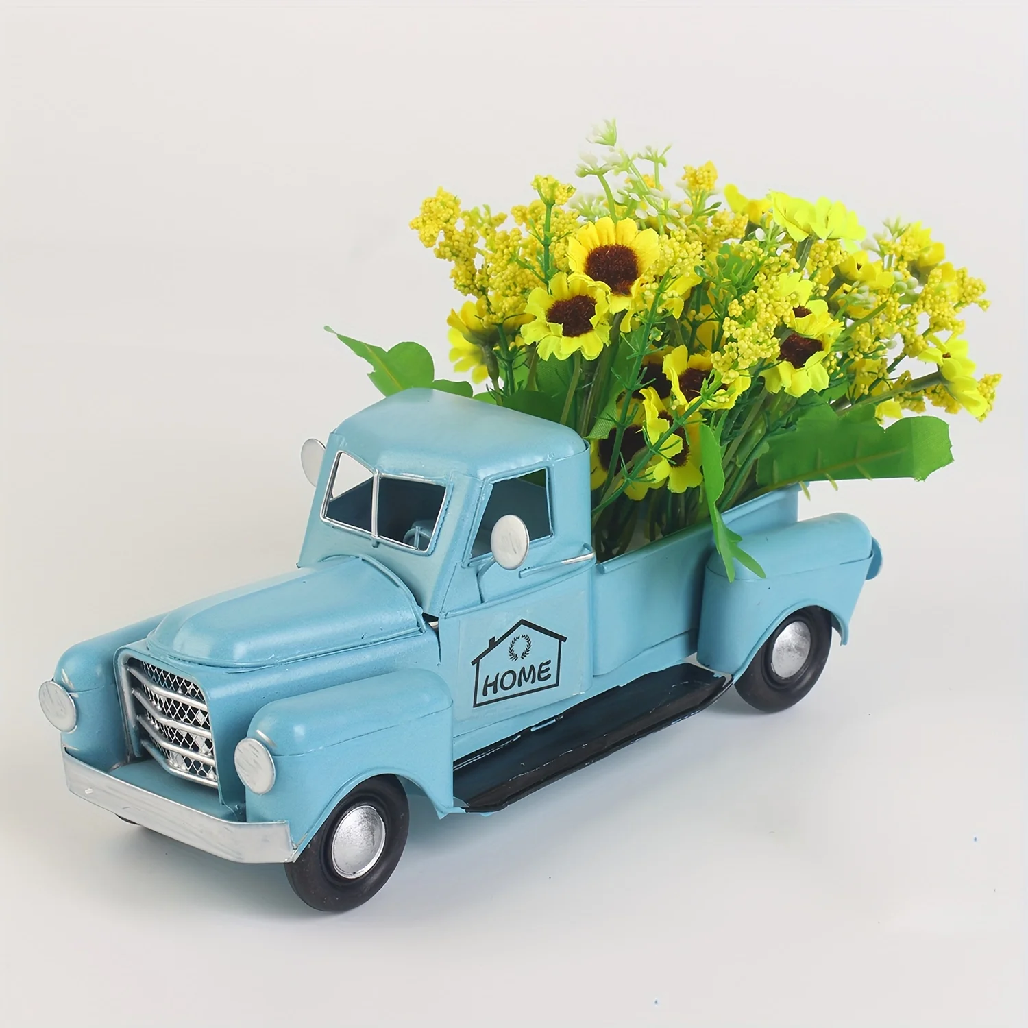 1pc Vintage White Truck Decor - Sunflower Artificial Flower Arrangement - Rustic Farmhouse Charm for Table, Car, and Home Decor