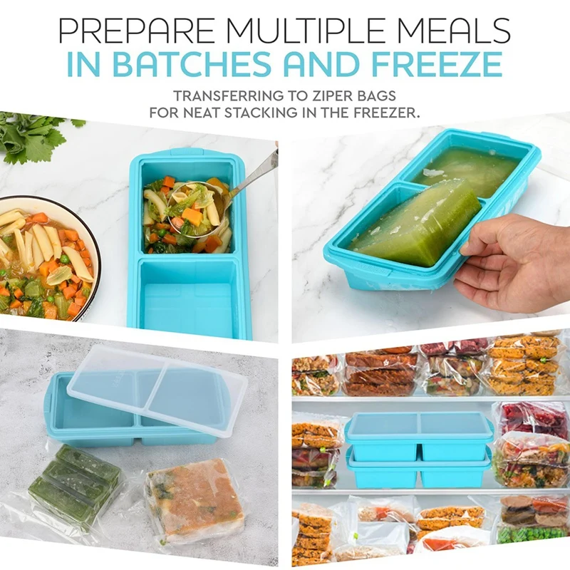 ABXF-صينية تجميد السيليكون مع غطاء - صينية كبيرة كوبين للحساء والتجميد والطخير والصلصات - آمنة للفرن وغسالة الأطباق