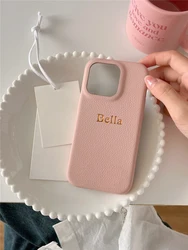 Personalised Customized Name Case For iPhone 12 13 14 15 16 pro max Initials DIY Letters Luxury Litchi Leather Gift Cover