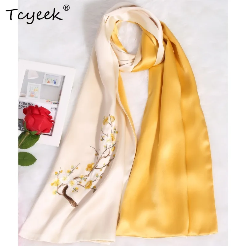 

Tcyeek, 16MM 100%Mulberry Silk, Suzhou Embroidery, Handmade Scarf, Double Layered, Women's Gift Shawl, Spring Autumn A49735QM