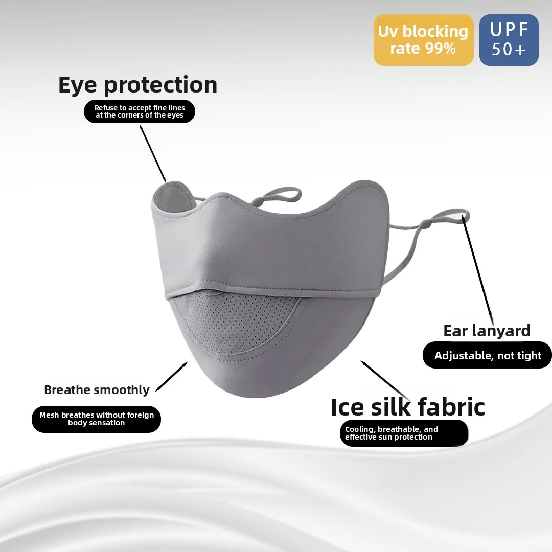 

Ice silk sunscreen mask for women in summer, breathable and UV resistant,three-dimensional face shaping,car stitching,breathable
