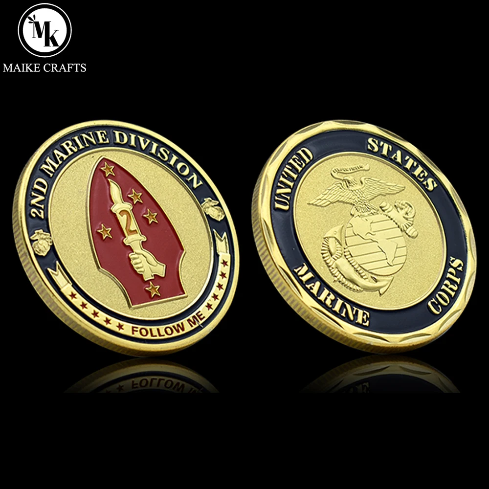 United States Marine Corps Commemorative Coin 2ND Marine Division Gold Plated Challenge Coin  Collectibles Gifts