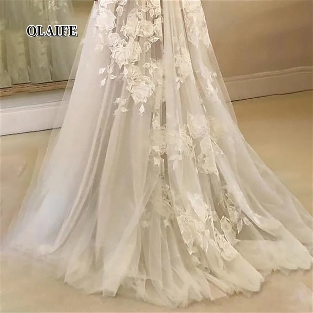 A-Line prenses v yaka plaj düğün elbisesi aplikler ile vestido de vestido vestidos novias boda ссоеенное паааа