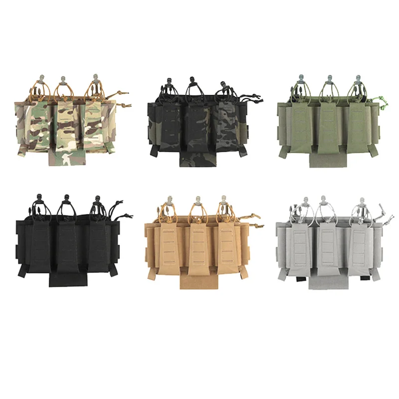 Tactical Triple 5.56 Magazine Pouch con supporto per laccio emostatico pannello frontale elastico accessori per gilet da caccia regolabili Airsoft