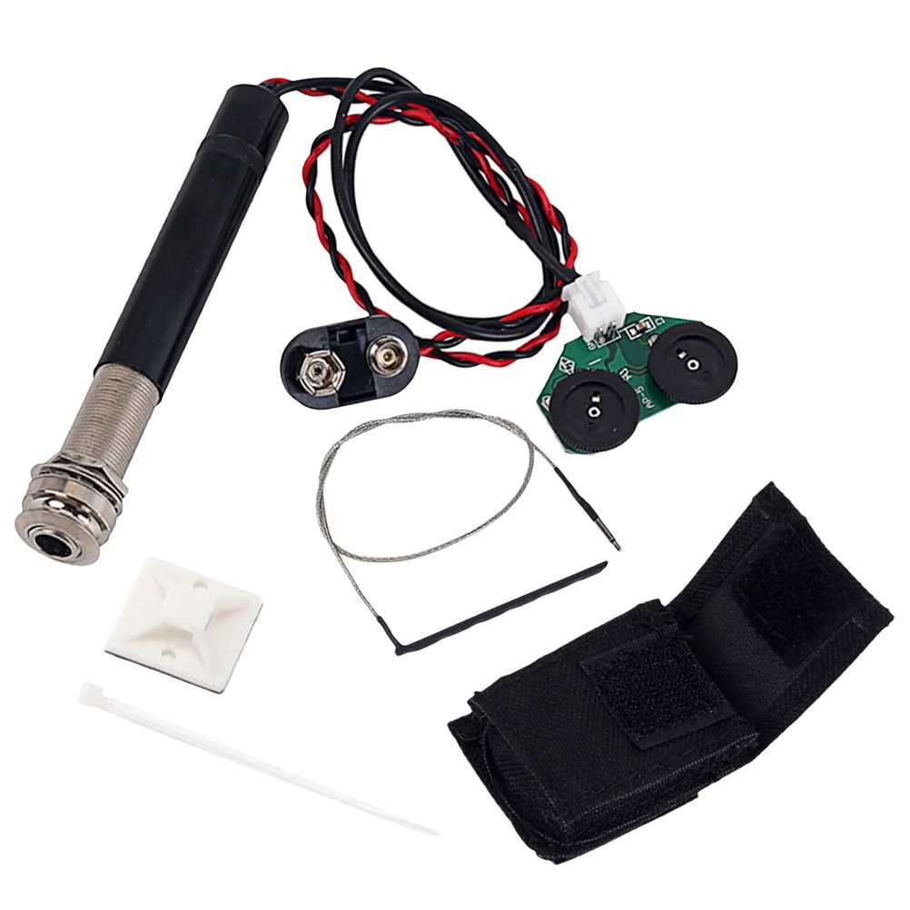 Endpin Jack Gitar Akustik Piezo Pickup Hitam Kontrol Volume dan Nada Preamp Profesional Pickup Aktif untuk Gitar Folk