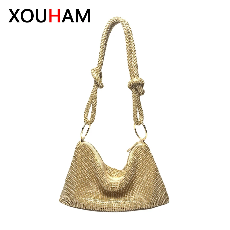 

XOUHAM Glamorous Fashionable Sparkling Rhinestone Knot Clutch Bag for Women Handbag Ladies Parties Weddings and Dancing Parties