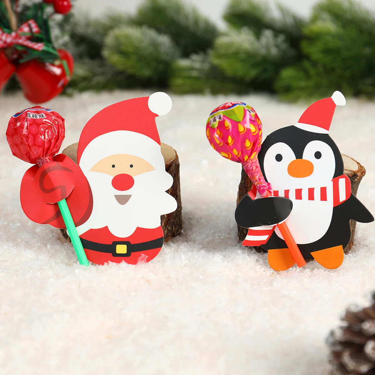 50pc Christmas Lollipop Paper Card Favors Merry Christmas Santa Claus Penguin Lollipop Candy Decoration Christmas Kid Gifts