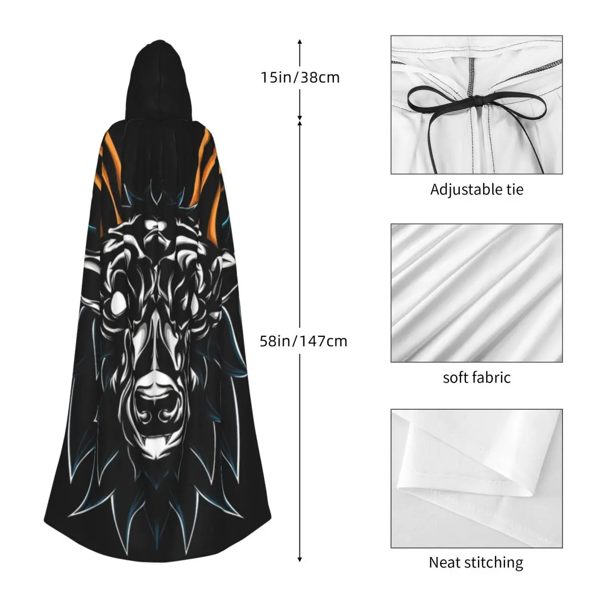Mythical Goat Baphomet Goat Head Long Hooded Cloak Witch Medieval Costume Cosplay Cape HalloweenCoat Adult Unisex