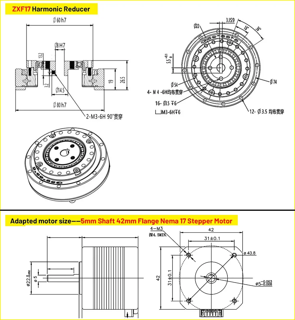 Precision Harmonic Drive Gearbox for Nema 17/23 Stepper 40-130mm Servo Motors High Torque Compact Laser Cutting Head Positioning