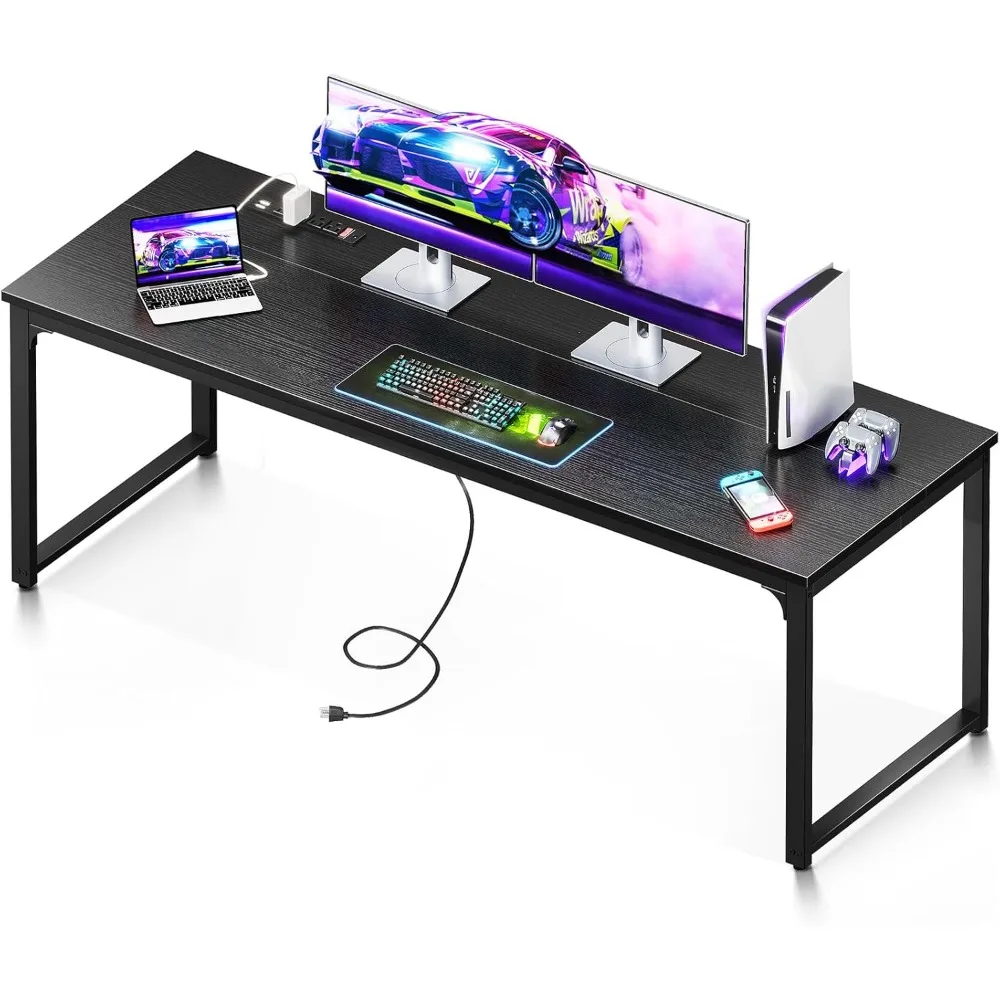 71 Inch Computer Desk with USB Ports, Large Office Desk, Long Study Student Writing Desk, Black