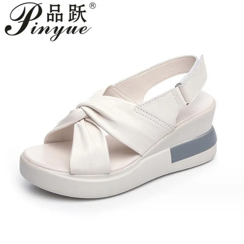 7cm Fashion Trend Women Wedges dermis Sandals Summer Open Toe Fish Mouth Bow-knot High Heel Shoes Casual Platform Sandals 35 40