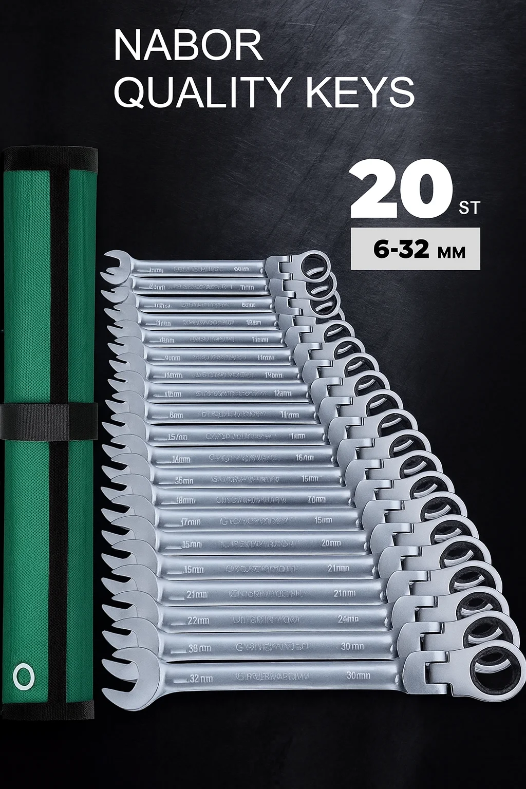 

Set of wrenches with crack and hinge 20 pcs/6-32 mm CHROME-VANADIUM