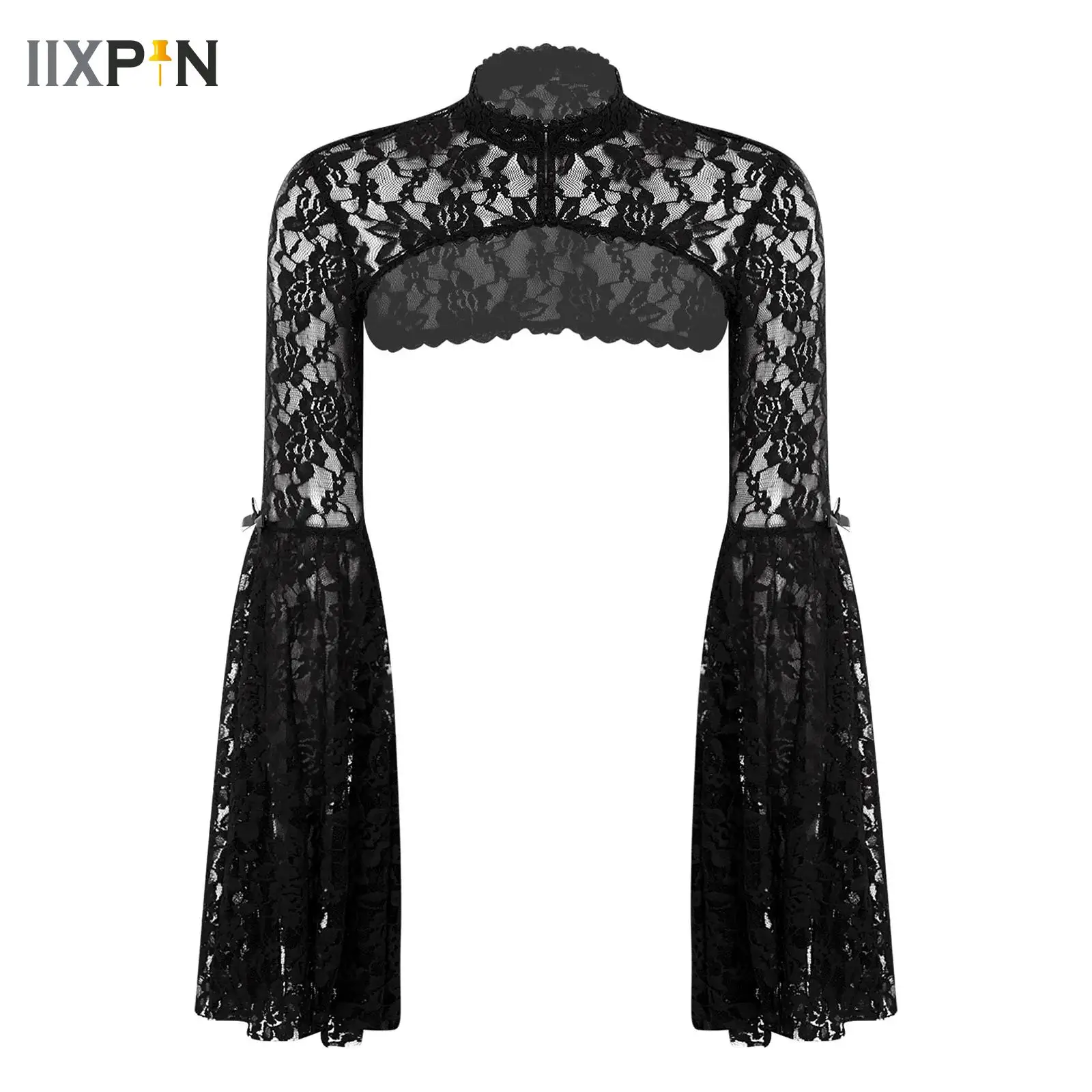 

Punk Bolero Shrug Top Trad Goth Black Shawls Flared Sleeve Cover Wraps for Evening Dresses Short Cardigan Vampire Witch Cosplay