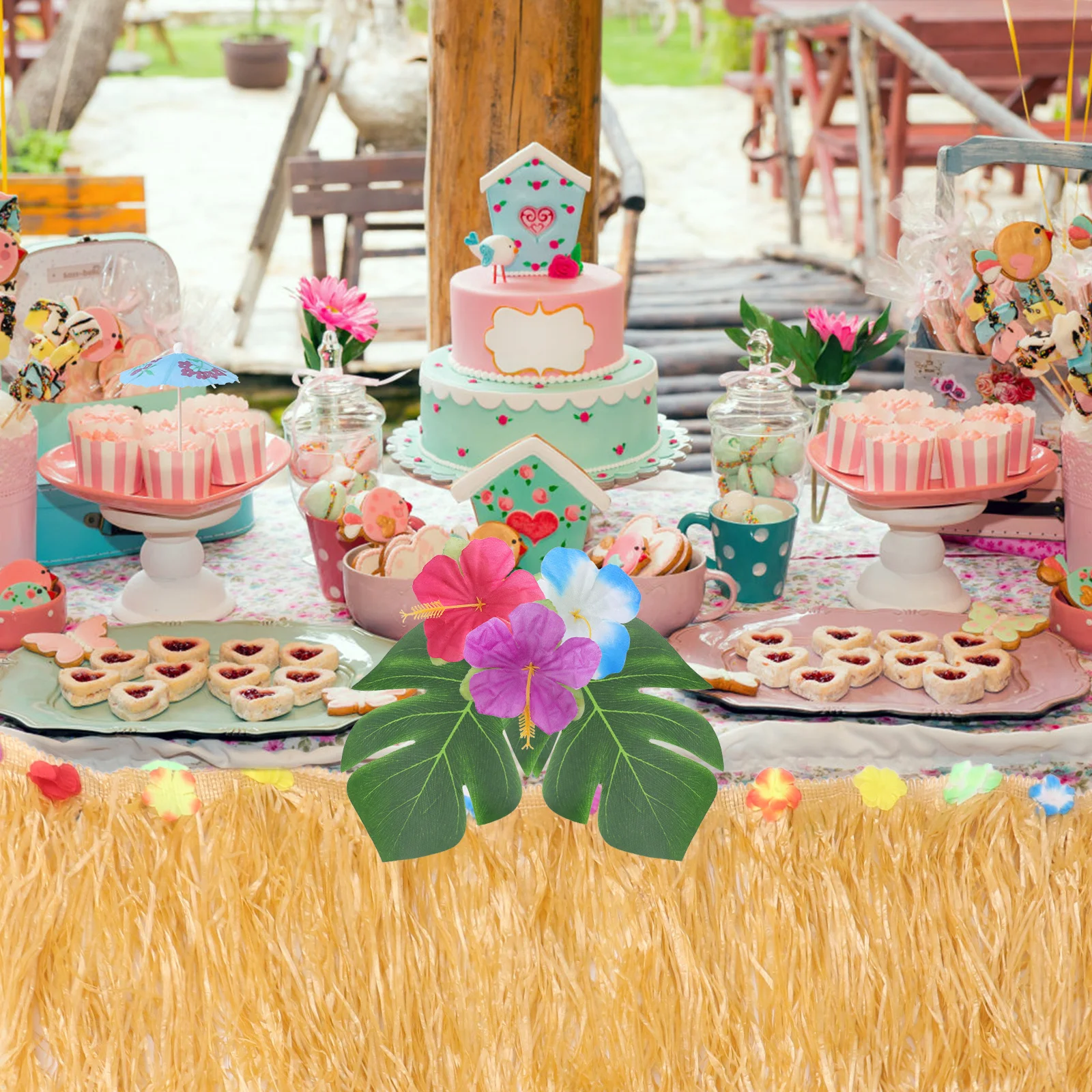 

Straw Color Grass Skirt Plastic Table Cover Party Celebration Table Grass Skirt Outdoor Bar Party Decoration