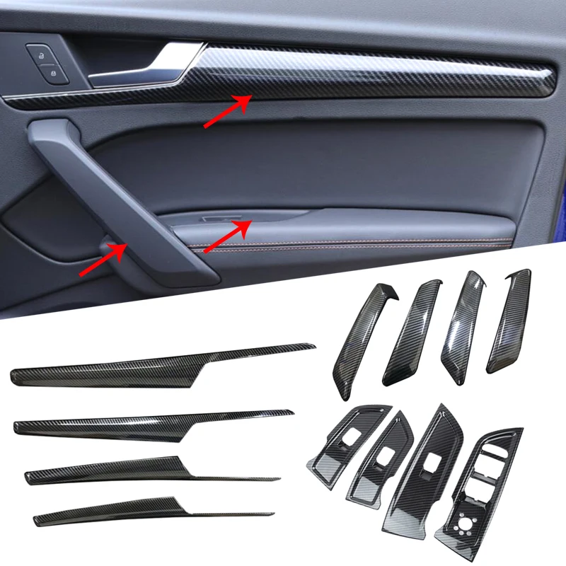 

Carbon Fiber Style For Audi Q5 FY 2018 -2022 ABS Car Styling Interior Door Window Lift Control Button & Handle Panel Cover Trim