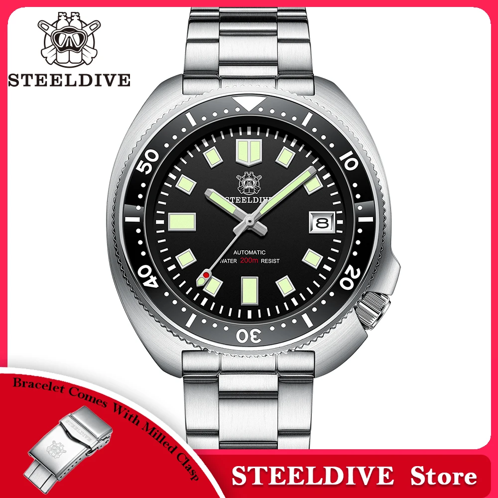Steeldive-耐水性自動巻き時計,セラミックベゼル,サファイアガラス 