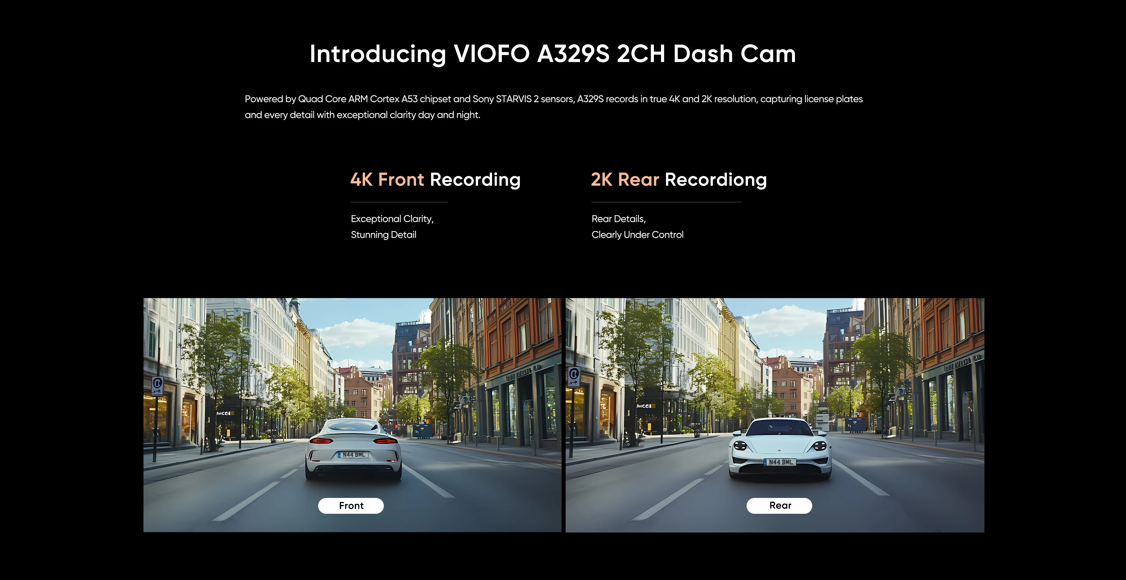 VIOFO A329S 2CH 4K 60FPS+2K HDR GPS Wi-Fi 6 Dash Cam with Sony STARVIS 2 Sensor, Support SSD Storage, Low Power Impact Detection