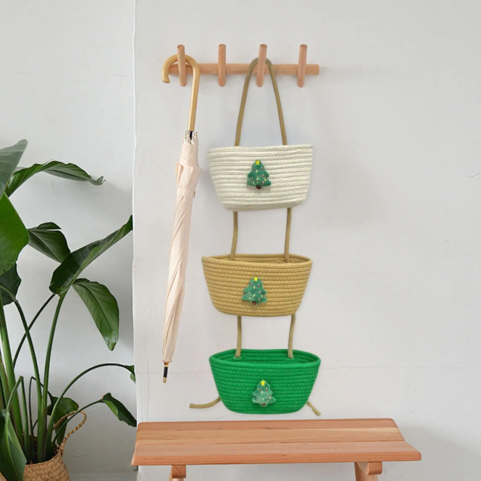 Kosz wiszący na ścianę Kosze dekoracyjne Przenośny wielofunkcyjny 3-poziomowy tkany kosz ścienny do dekoracji pokoju i łazienki