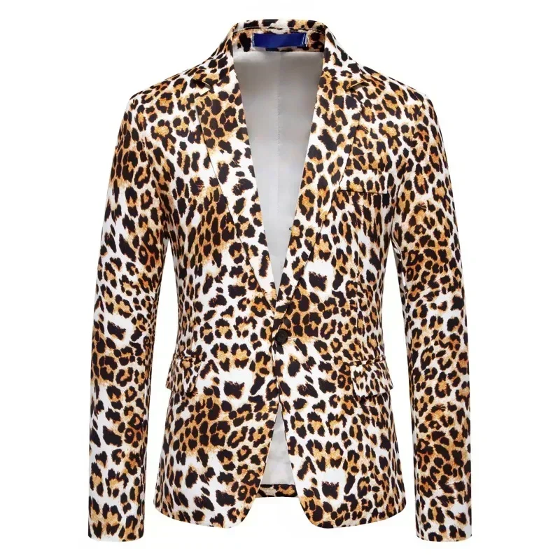 New Men's Suit Top with Leopard Print Fashion Trend Coat Party Dress Blazers for Men