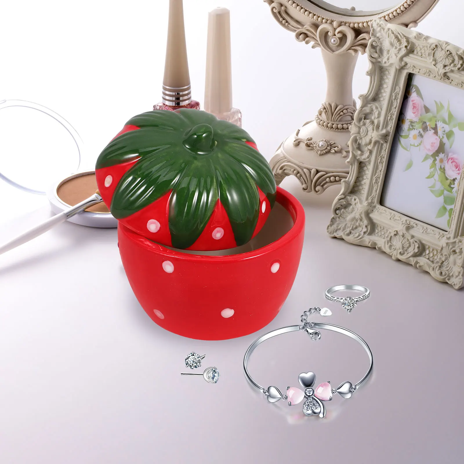 

Strawberry Ceramic Jar Multifunctional Storage Container Jewelry Box Decor Kitchen Fruit Theme Ceramics Household Storage