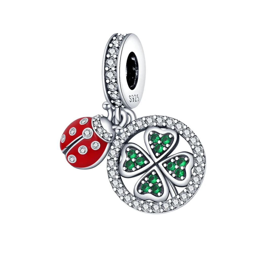 2024 New 925 Sterling Silver Hot Sale Lucky Four-Leaf Clover Flower Dangle Beads  Fit Pendant Charms Bracelet  DIY Jewelry Gift