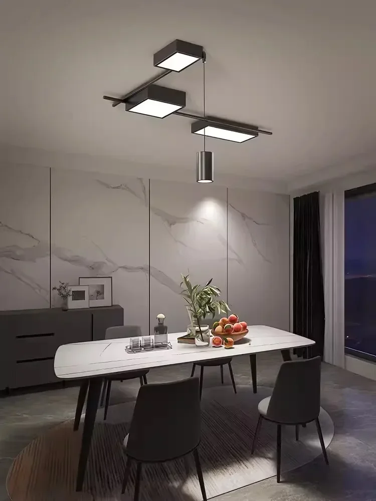 Lampadario moderno a LED Moderno e minimalista Stile creativo Nero Sala da pranzo Soggiorno Cucina Lampada a sospensione Interni Luce lucida