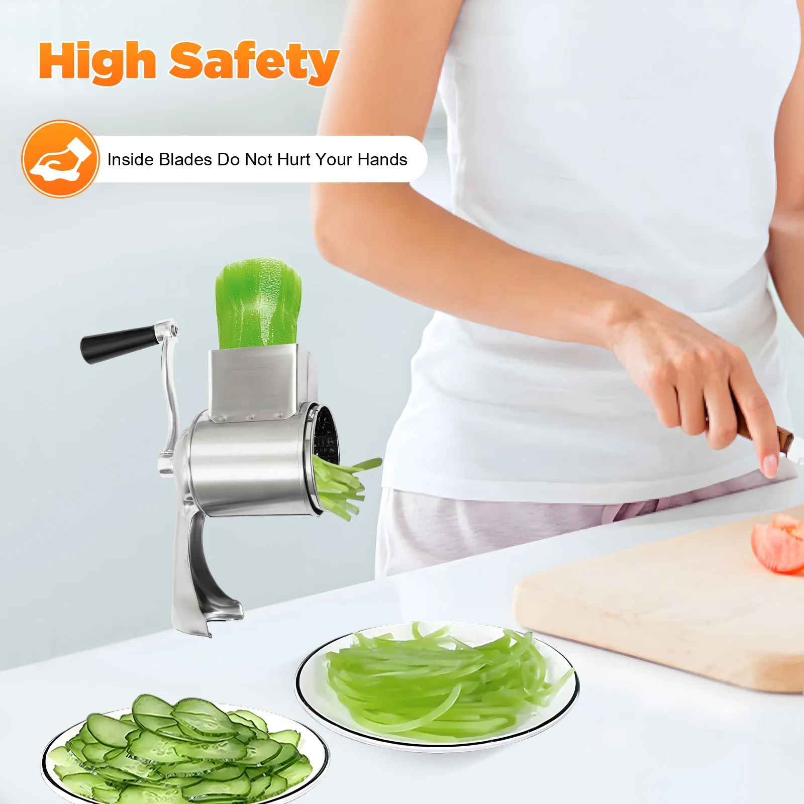 

Manual Rotary Vegetable Slicer Cutter Kitchen Vegetable Cheese Grater Chopper with 5 Sharp Stainless Steel Drums