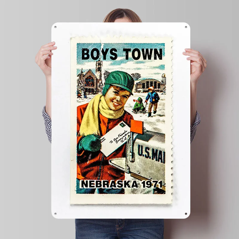 Boys Town Nebraska Winter Mail Charity Poster Plaque Métallique Vintage Personnalisée Décoration Murale Rétro pour Gaming