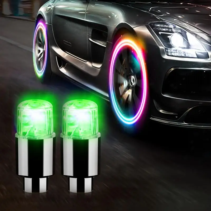 2pcs Wheel Lights Cap Car Auto Wheel Tire Tyre Air Valve Stem LED Light Cap Cover Accessories For Golf Cart SUV Vehicles Car