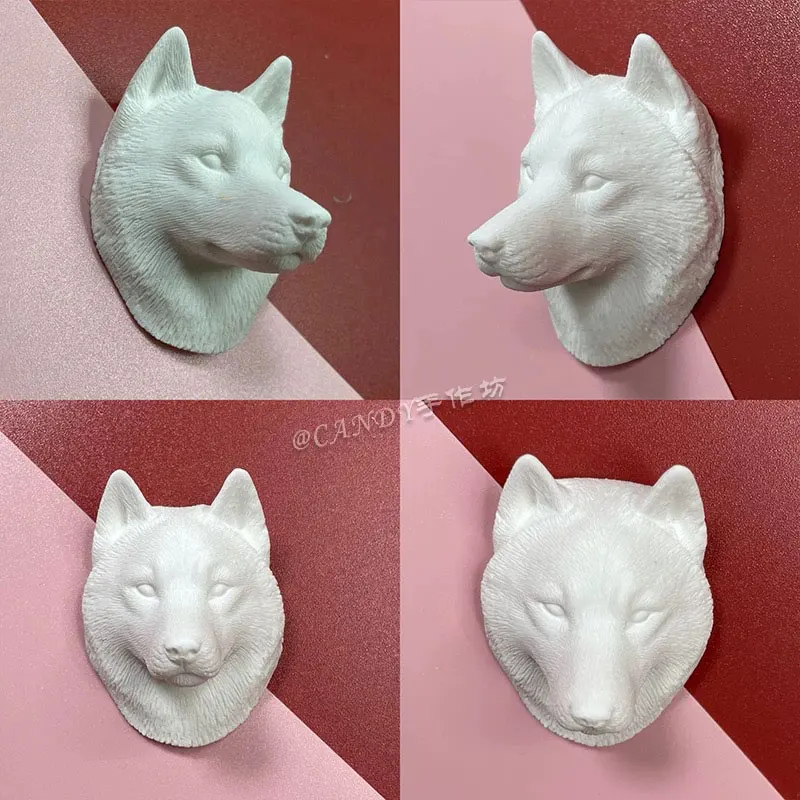 Husky Dog Head Silicone Mold Sled Dog Avatar Gypsum Fondant Clay Candle Mold DIY Pet Dog Refrigerator Magnet Material