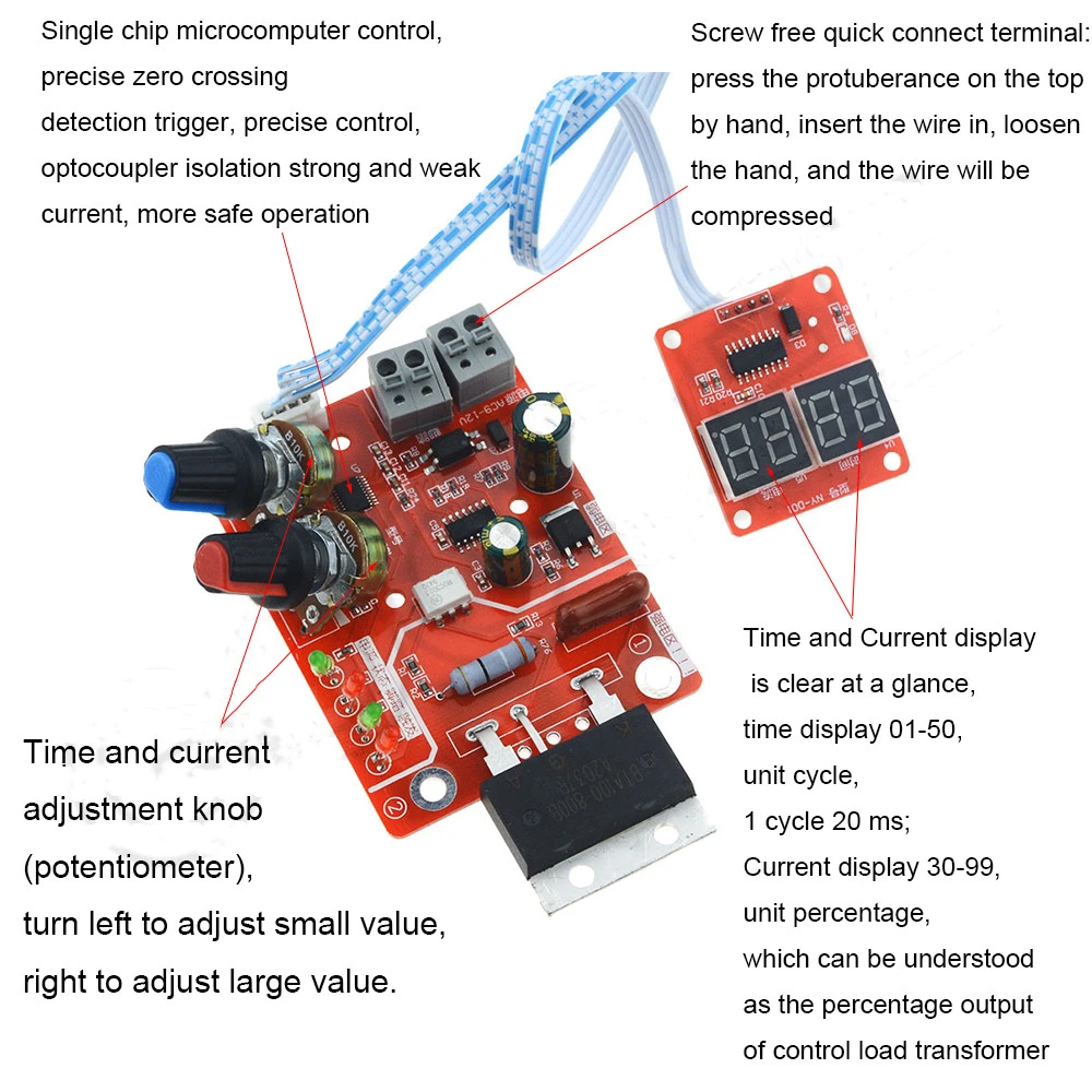 Panel Controlador de tiempo y corriente de soldadura por puntos, amperímetro de sincronización, placa de Control, soldadores por puntos, pantalla