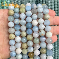 Real Natural stone Pure Natural Sea Blue Treasure jade Smooth Beads For Jewelry Making DIY Fashion Necklace 15